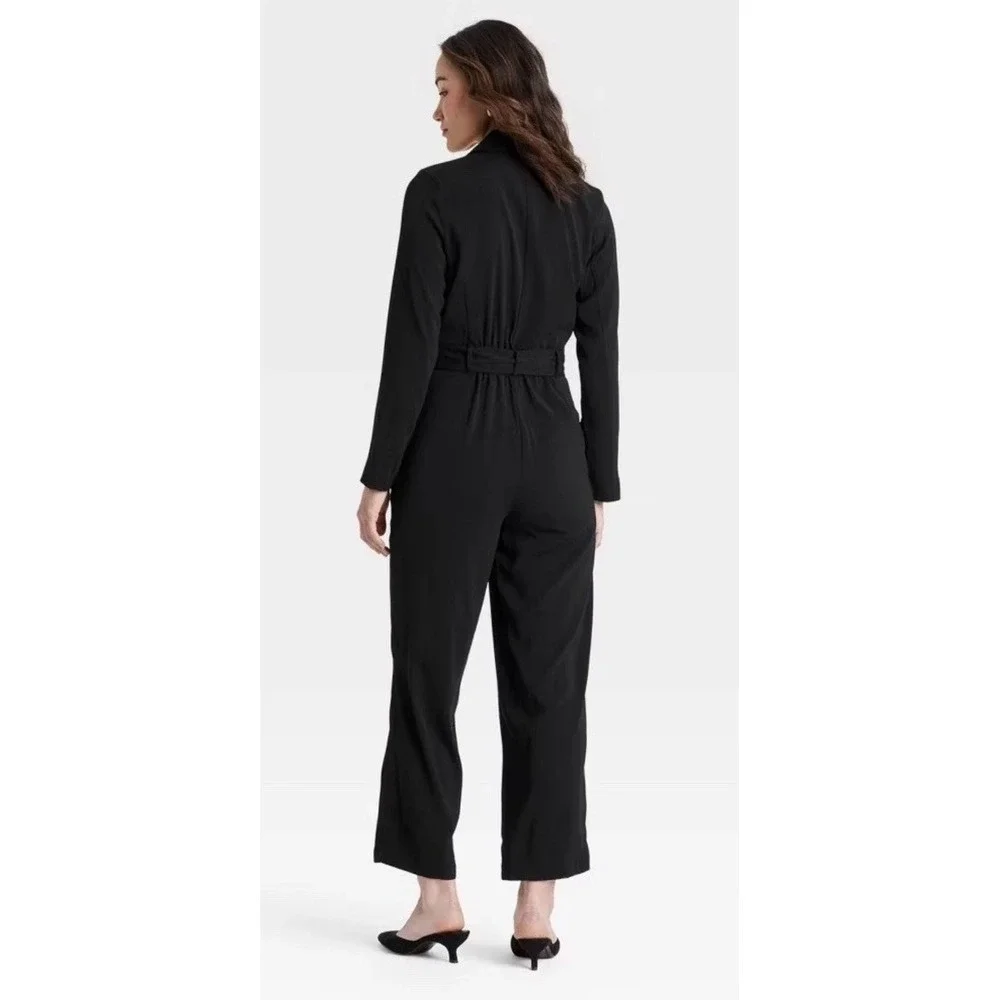A New Day Long Sleeve Black Wrap Front Jumpsuit Size Medium - Picture 5 of 5